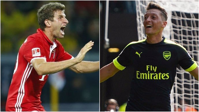 Muller y Ozil antes del Bayern Munich - Arsenal