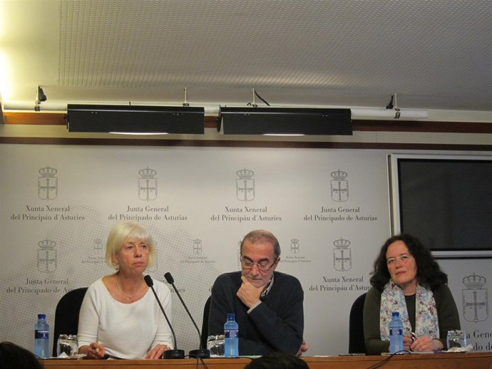 Concha Masa (IU), Sixto Armán y Paula Valero (Podemos) en rueda de prensa