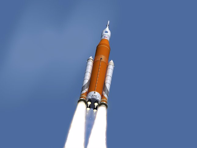 Concepto artístico del lanzamiento del SLS con la cápsula Orion