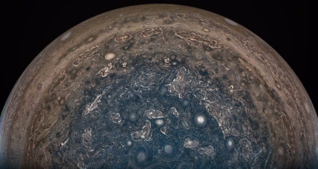 Polo sur de Júpiter captado por la nave Juno