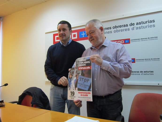 Los secretarios generales de UGT y CCOO Asturias, Javier F Lanero y Antonio Pino