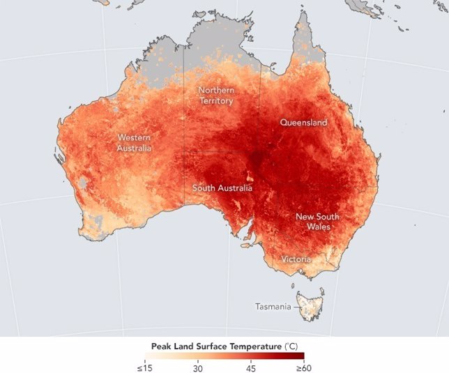 Picos de calor en superficie en Australia del 7 al 14 de febrero de 2017