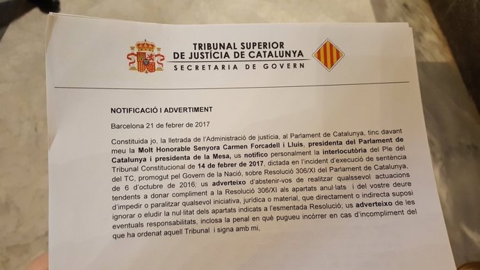 Última sentència del TC que anul·la la resolucions del Parlament