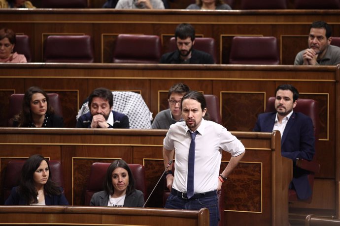 Errejón, Pablo Iglesias e Irene Montero en la sesión de control al Gobierno