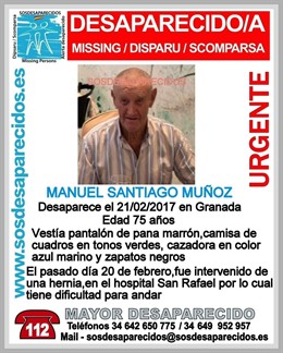 Anciano de 75 años desaparecido en Granada