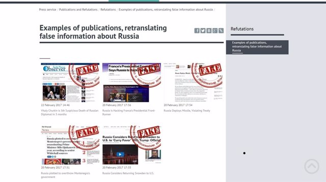 Captura de pantalla de la sección de 'noticias falsas' de la web Mid.Ru