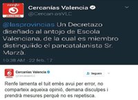 Compromís pide sancionar al responsable de redes de Cercanías-VLC por llamar "pancatalista" a Marzà en un tuit