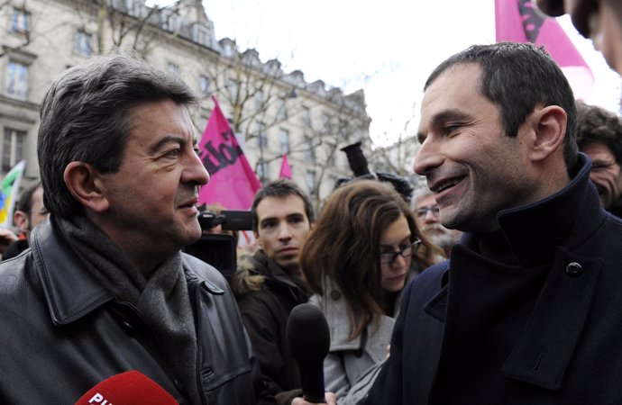 Los candidatos Benoit Hamon y Jean-Luc Mélenchon