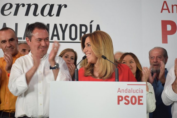 Susana Díaz y Juan Espadas, tras los resultados del 24M.