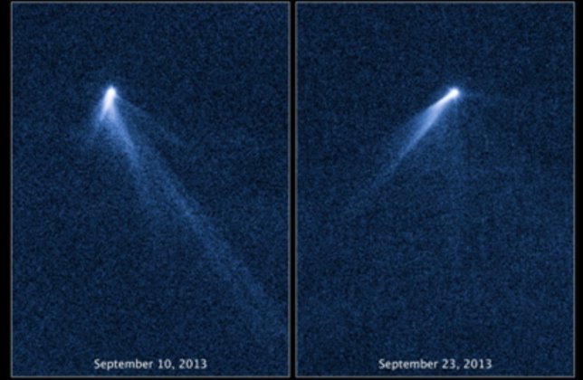 Imágenes del telescopio espacial Hubble del asteroide activado P/2013P5, donde s