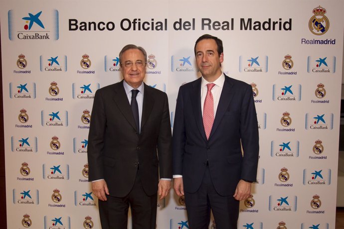 Gonzalo Gortázar y Florentino Pérez firman acuerdo CaixaBank y Real Madrid