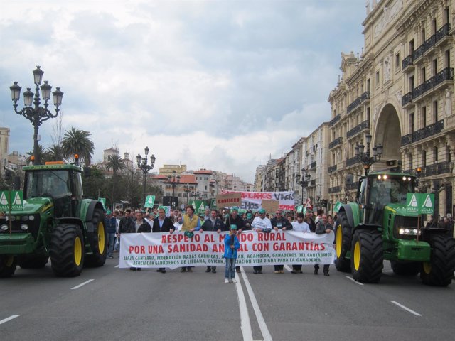 Un millar de ganaderos se manifestación por Santander                       