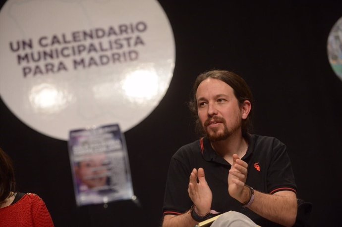 Pablo Iglesias, secretario general de Podemos, en un acto con las bases de Madri