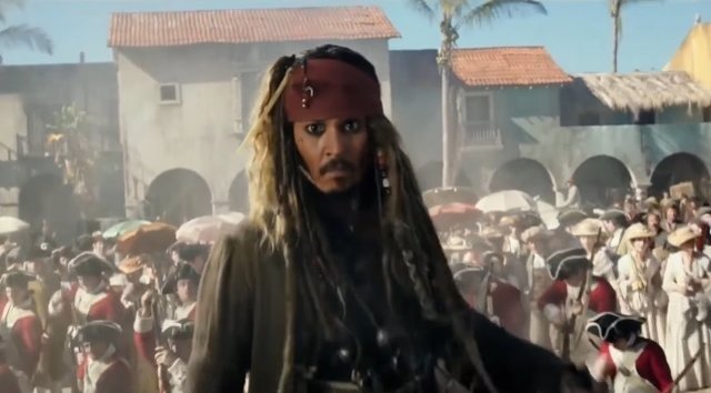 Johnny Depp como Jack Sparrow en Piratas del Caribe 5