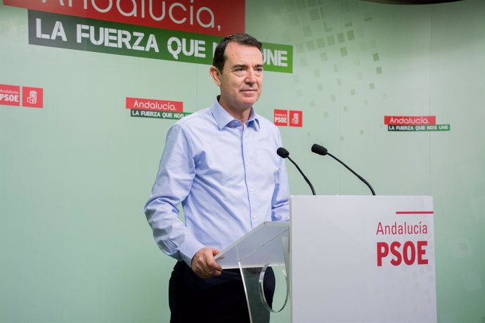 El senador del PSOE de Almería, Juan Carlos Pérez Navas, en rueda de prensa 