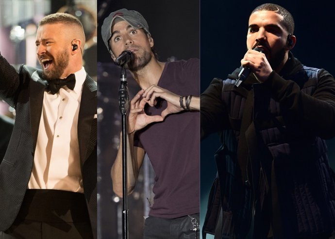 Justin Timberlake, Enrique Iglesias y Drake/ Cordon Press