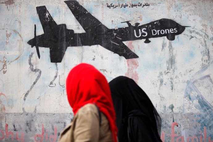 Graffiti contra los drones de EEUU en Yemen