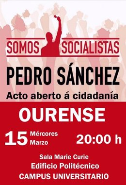 Cartel del acto de Pedro Sánchez en Ourense