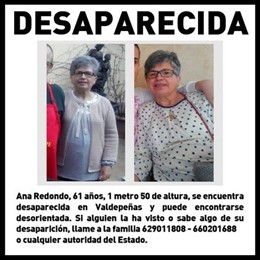 Ana Redondo, mujer desaparecida en Valdepeñas.