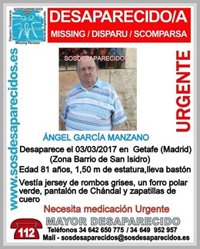 Buscan a un hombre de 81 años desaparecido en Getafe el pasado 3 de marzo