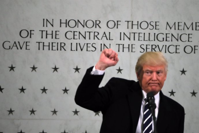 U.S. President Donald Trump reacts after delivering remarks during a visit to th