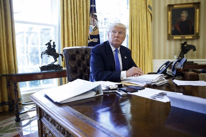 U.S. President Donald Trump is interviewed by Reuters in the Oval Office at the 