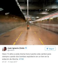 Zoido homenajea a las víctimas del 11M con mensajes en Twitter coincidiendo con cada explosión
