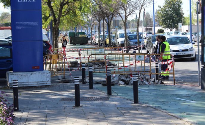 Reparación del carril bici de calle Leonardo da Vinci en la Cartuja