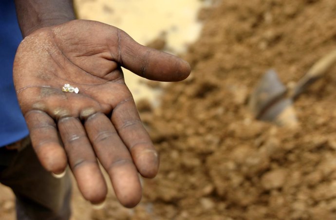 Diamantes extraidos de una mina en República Centroafricana