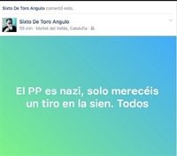 El PP lleva a Fiscalía al candidato de Compromís en Tibi por decir que merecen "un tiro en la sien"