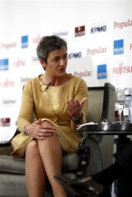 La comisaria Margrethe Vestager en los Desayunos de Europa Press.