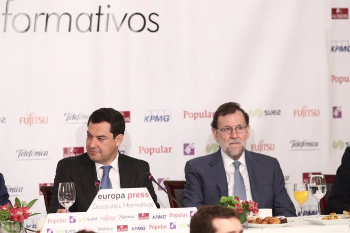 Juan Manuel Moreno y Mariano Rajoy en los Desayunos de Europa Press