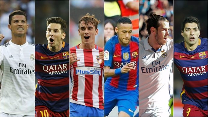 Cristiano Ronaldo Messi Griezmann Neymar Bale Luis Suárez montaje collage