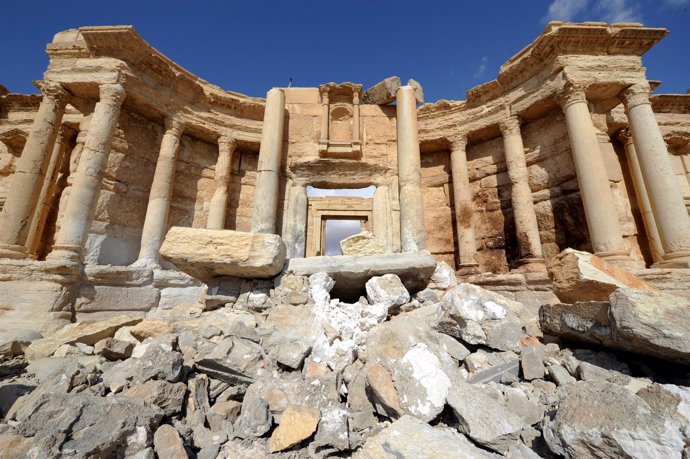 A general view shows damage in the amphitheater of the historic city of Palmyra,