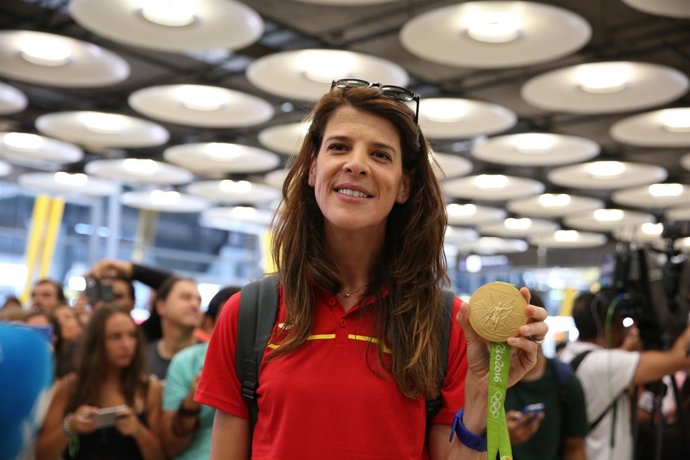 Ruth Beitia a la seva arribada a Espanya procedent de Rio de Janeiro