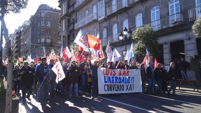 Manifestación de trabajadores de Pescanova en Vigo,