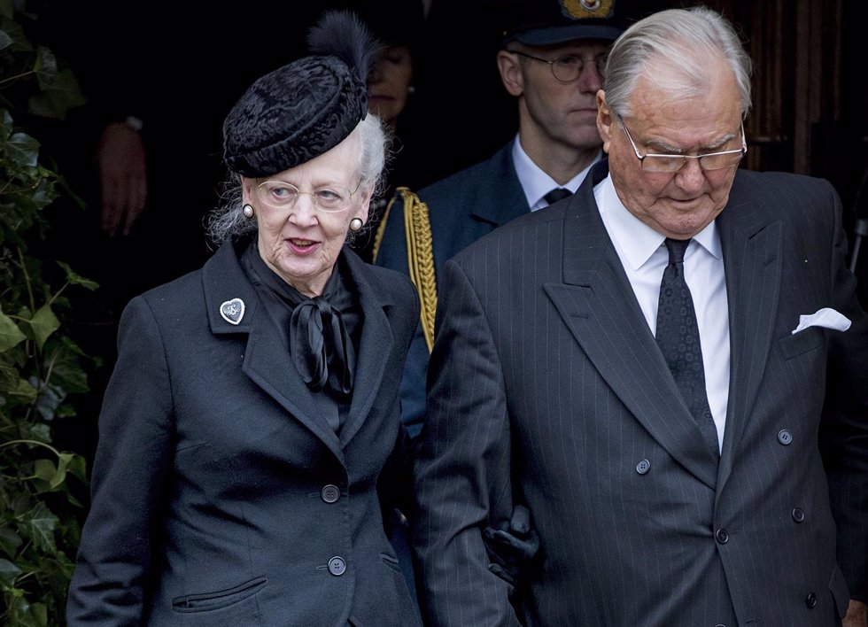 Queen Margrethe and Prince Henrik of Denmark attend the funeral service of Princ
