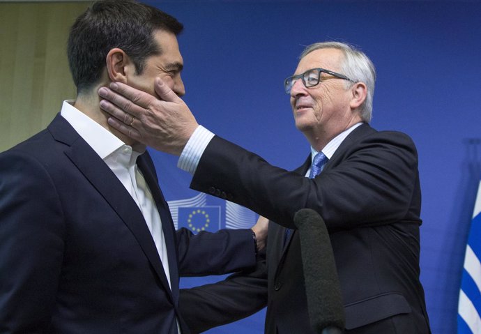 Greek Prime Minister Tsipras is welcomed by European Commission President Juncke