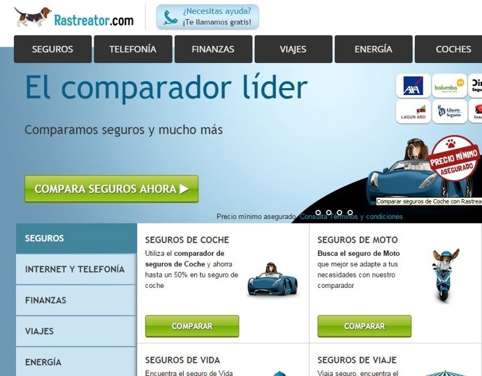 Página web del comparador online Rastreator.Com.