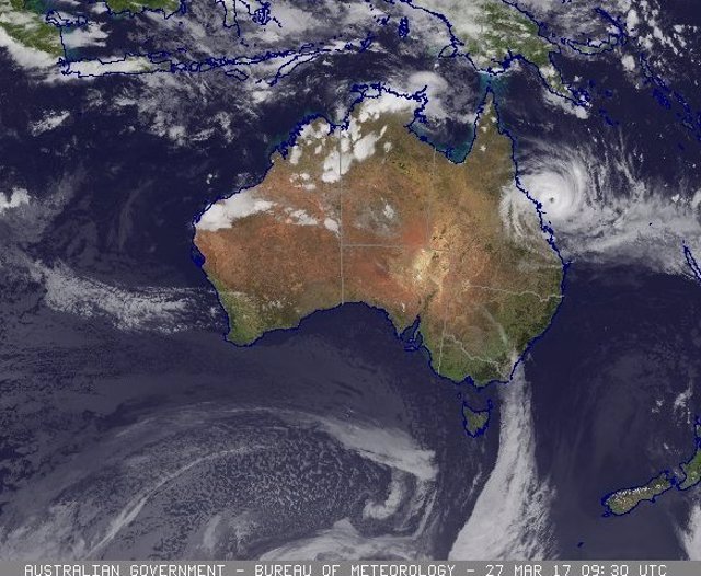 Imagen satelital de la llegada del ciclón 'Debbie' a Australia