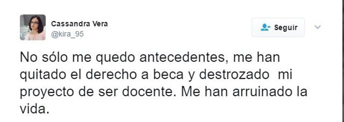 Tweet de Cassandra sobre la seva condemna a presó