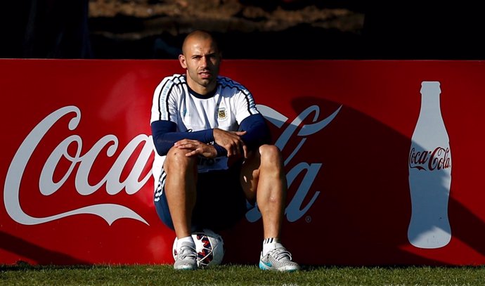 Argentina's Mascherano sits during a training session in La Serena