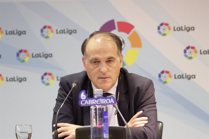 Javier Tebas en rueda de prensa de la asamblea de La Liga