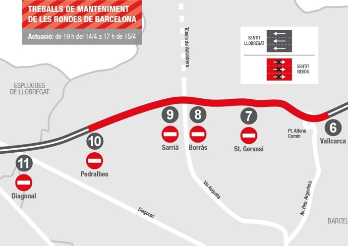 Afectacions a la Ronda de Dalt el 14 i 15 d'abril