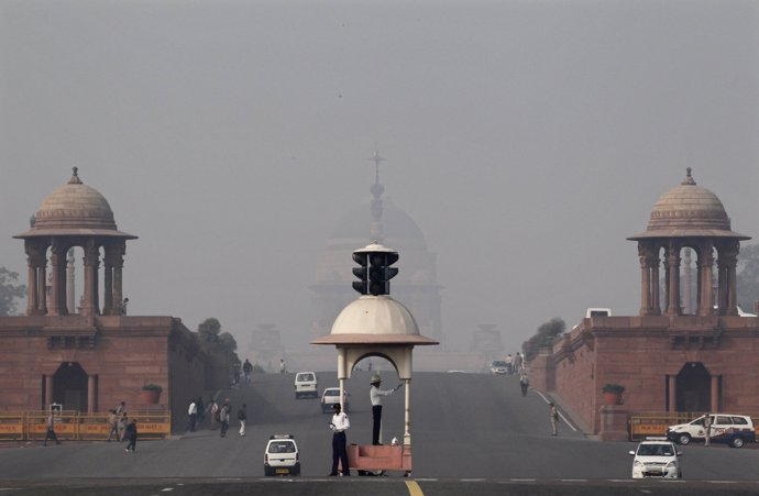 Nueva Delhi, imagen de contaminación frente al palacio Rashtrapati Bhavan