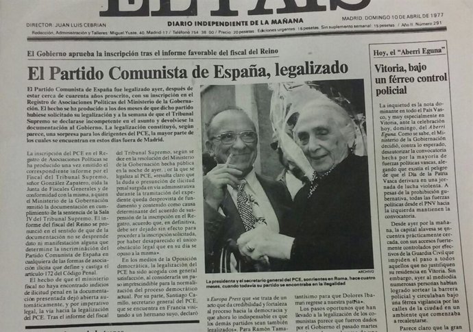 Portada sobre la legalización del PCE