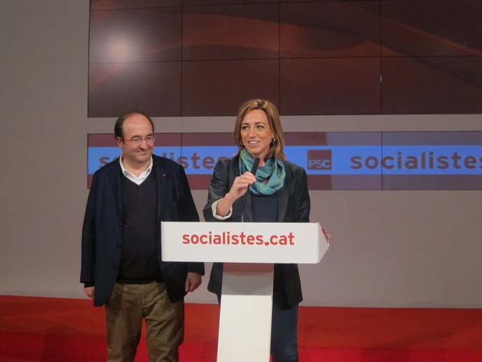 Miquel Iceta al costat de Carme Chacón (PSC) valoren el 20D