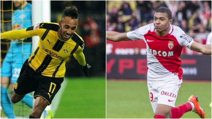 Aubameyang y Mbappé antes del Borussia Dortmund - Mónaco