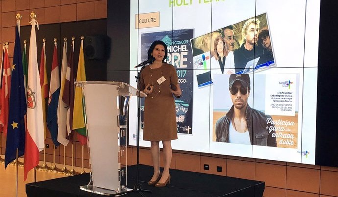 Eva Bartolomé, presentando el Año Jubilar en Bruselas 