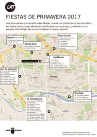 Los autobuses interurbanos adaptan sus horarios durante las Fiestas de Primavera de Murcia